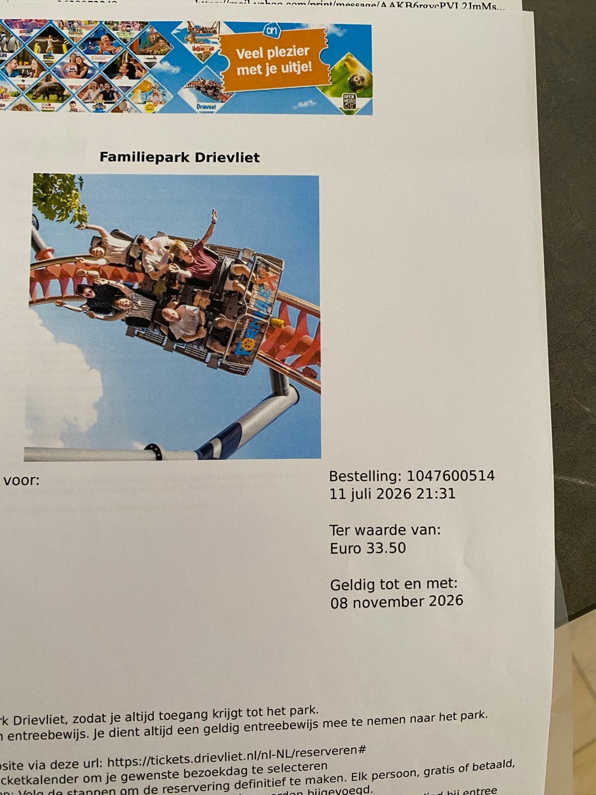 Twee dagkaarten Drievliet, Twee personen, Ticket of Toegangskaart