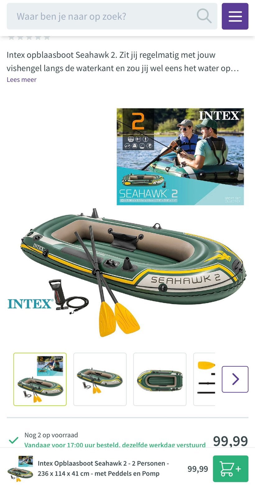 Intex Seahawk opblaasboot 236cm - Nieuw in doos, Ophalen, Zo goed als nieuw
