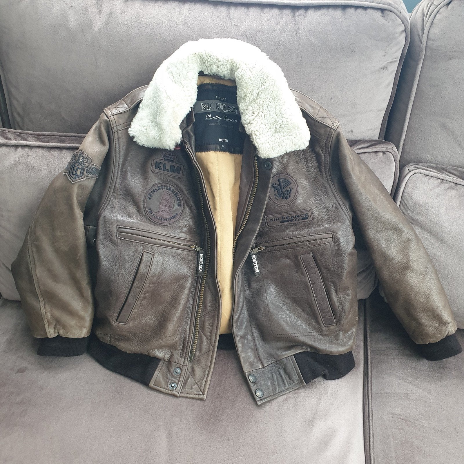 KLM Air France Nickelson lederen pilot jacket maat 12 (XS), Ophalen of Verzenden, Gebruikt, Overige typen