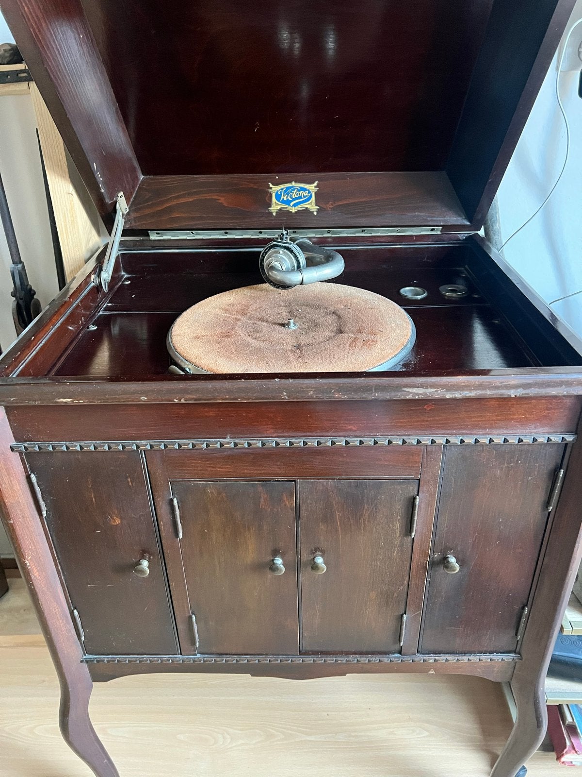 Antieke Victrola Platenspeler met platen, Ophalen, Gebruikt, Platenspeler, Overige merken