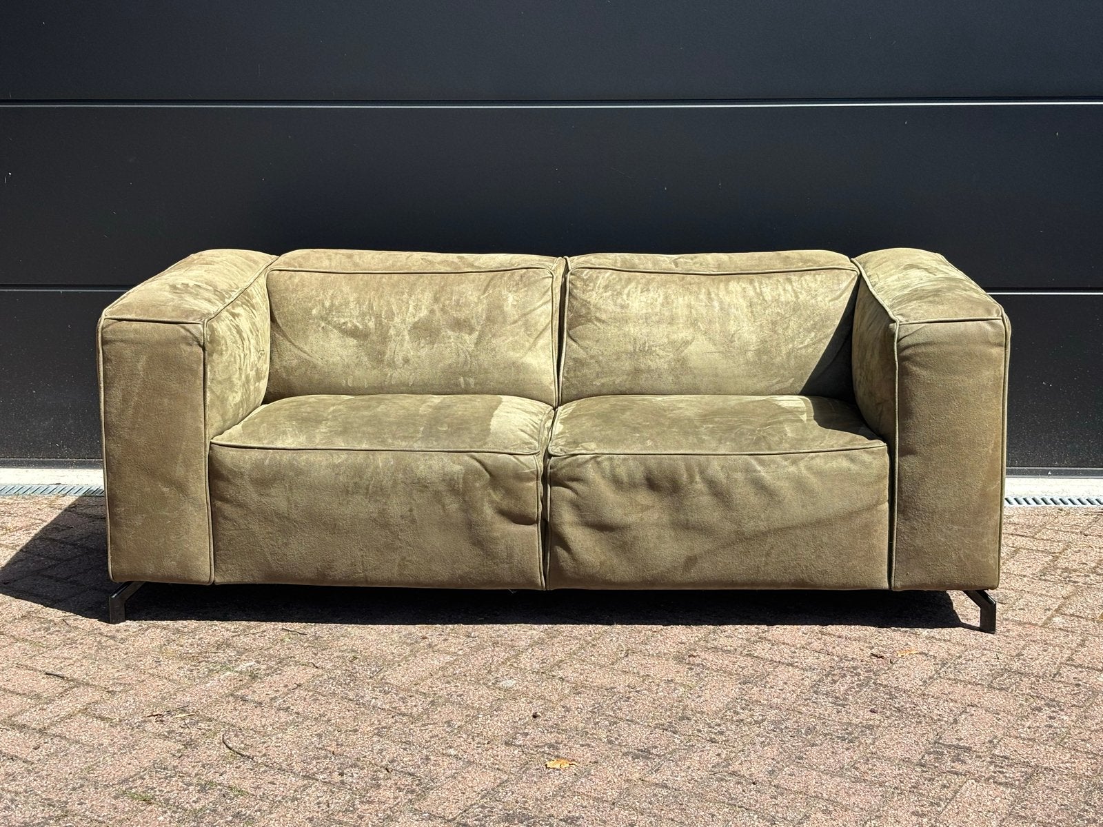 Goosen Calin zitbank - Comfortabele 2.5-zitsbank in mosgroen, Gebruikt, Tweepersoons, 75 tot 100 cm, Rechte bank