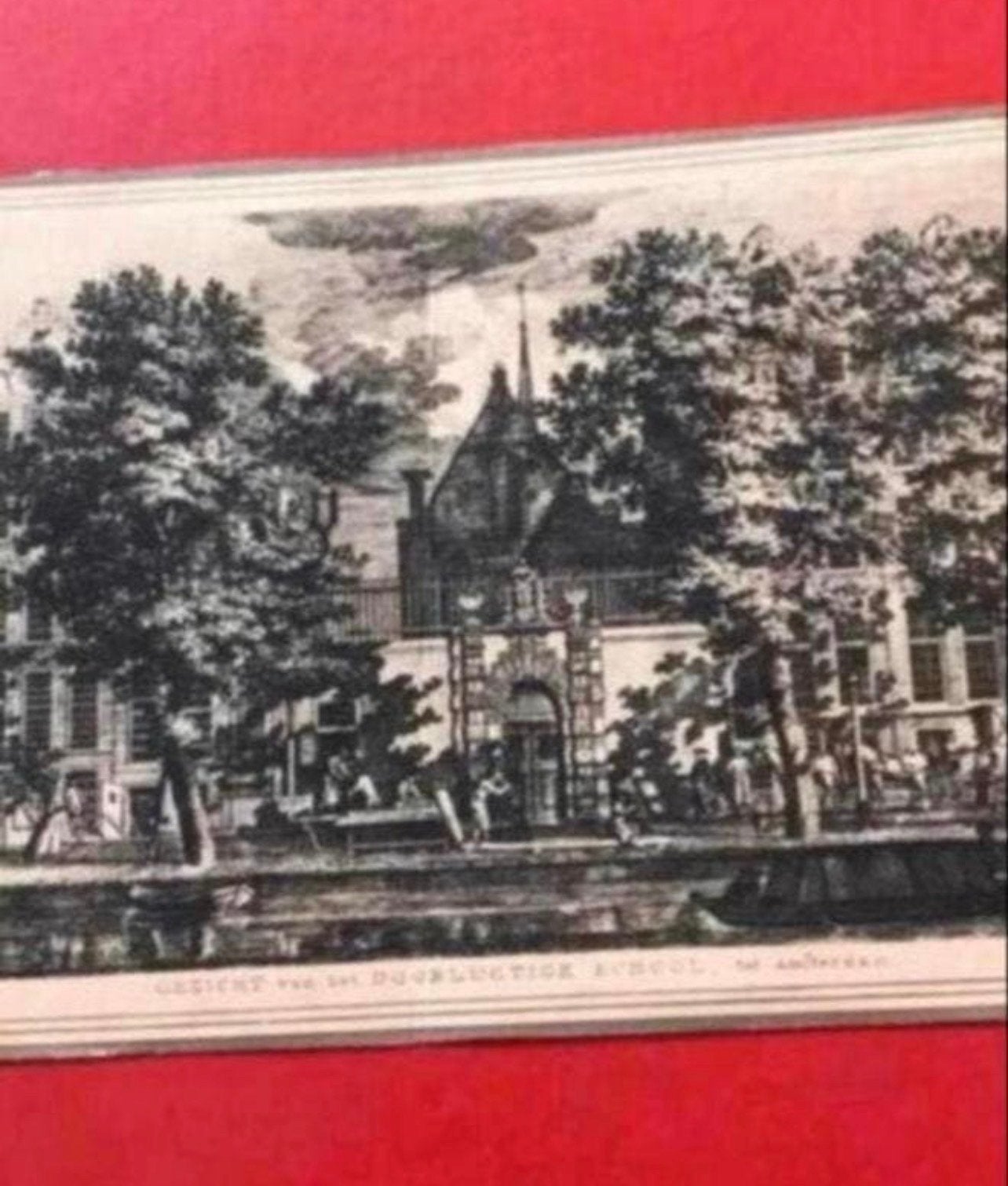 Mooie, oude prent: Doorluchtige school tot Amsterdam, 1800 - 1899, Architectuur, Ophalen of Verzenden, Gravure