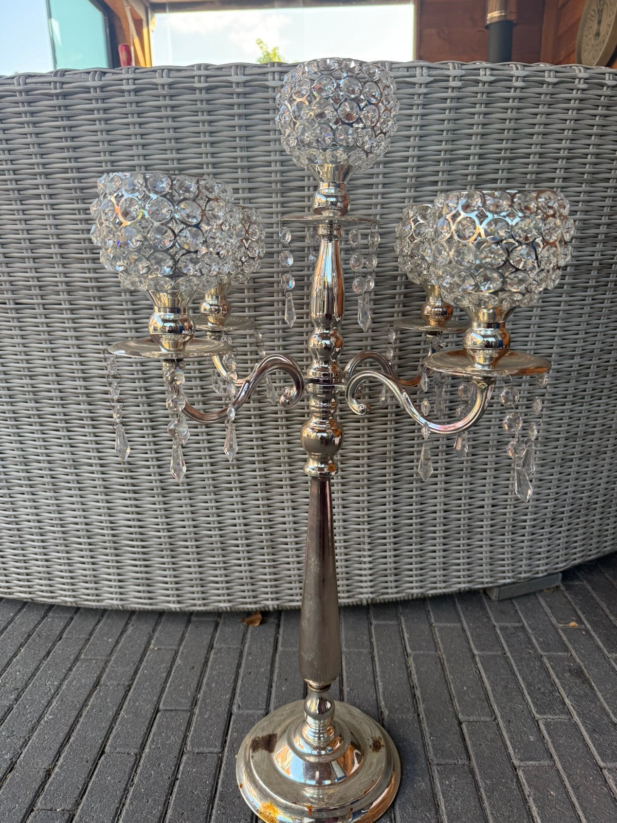 Luxe 5-armige kristallen kandelaar, Antiek en Kunst, Ophalen of Verzenden, Zilver