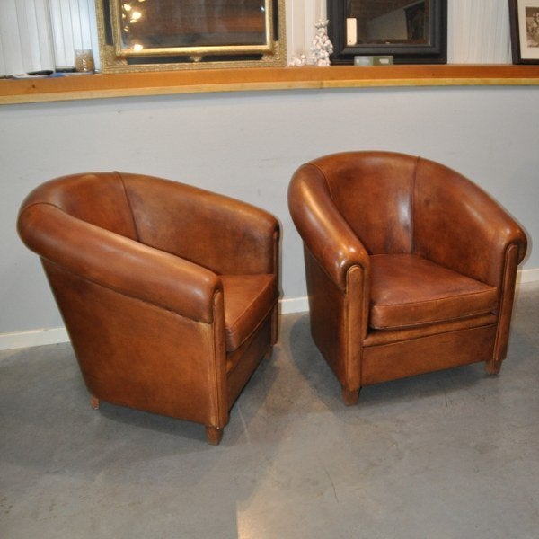 Set schapenlederen clubfauteuils model York, Ophalen of Verzenden, Gebruikt, Leer, Minder dan 50 cm