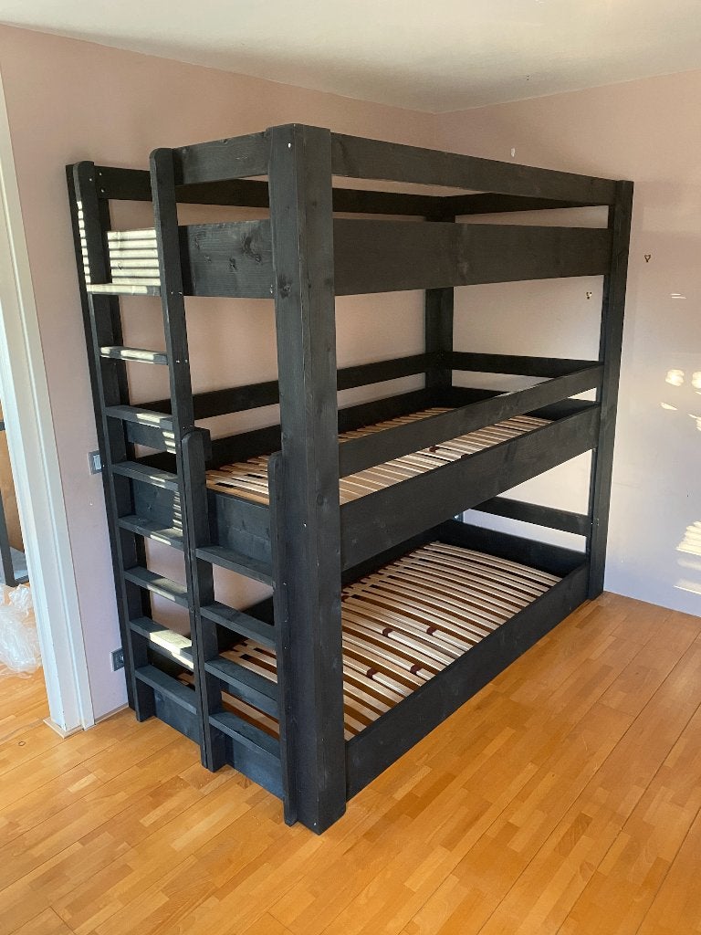 Steigerhouten stapelbed voor 3 personen – Op maat gemaakt, Huis en Inrichting, Slaapkamer | Stapelbedden en Hoogslapers, Gebruikt