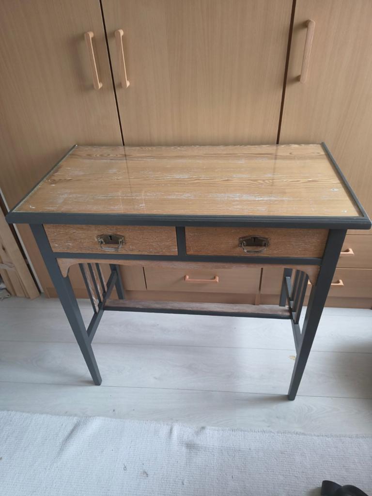 Elegant Vintage bureau, kaptafel, sidetable met glasplaat., Gebruikt, Minder dan 100 cm, Hout, Vintage, Elegant