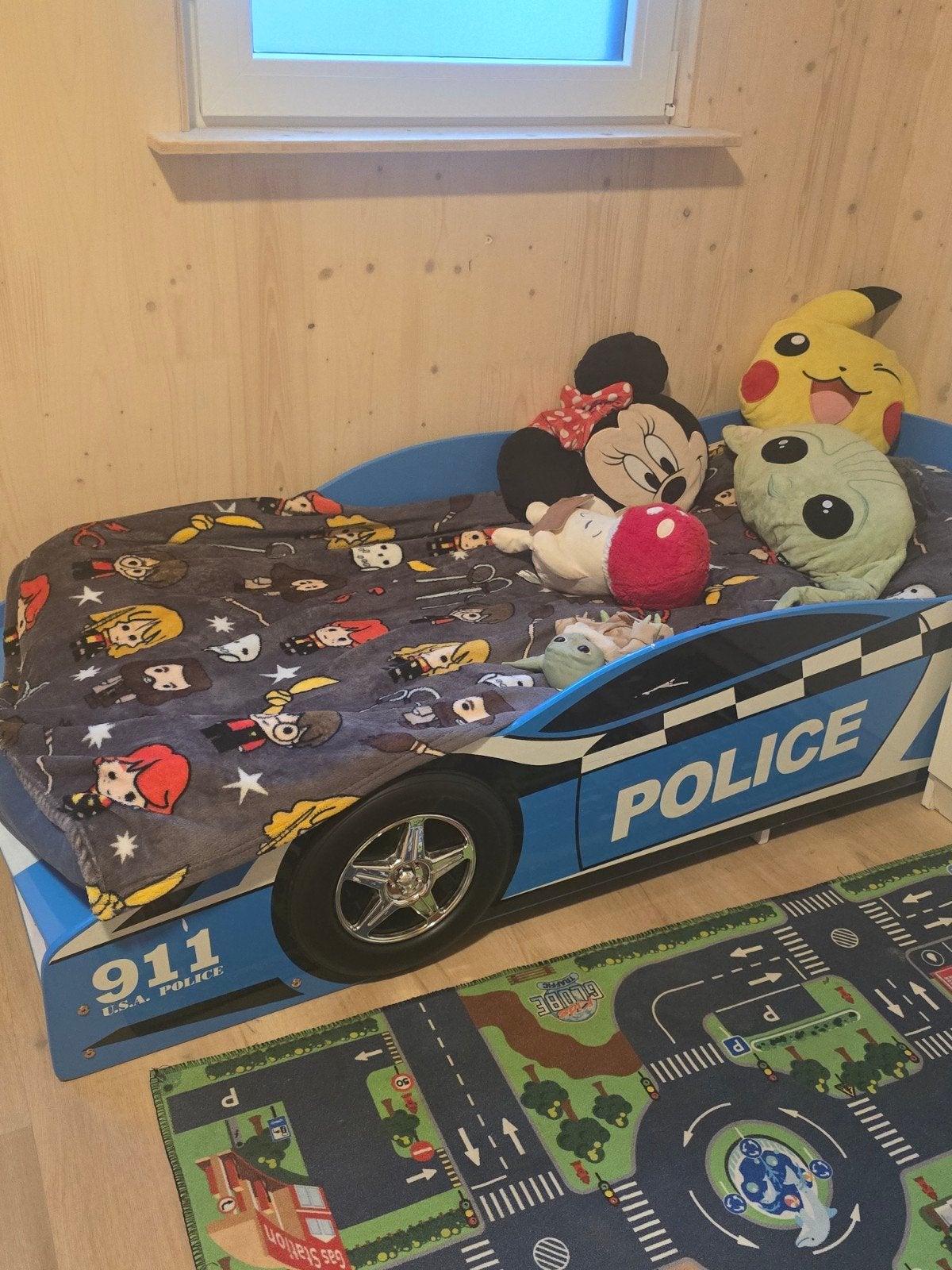 Kinderbed auto (politie) met matras en kleine lade 160x70, Ophalen, Gebruikt, 70 tot 85 cm, Matras