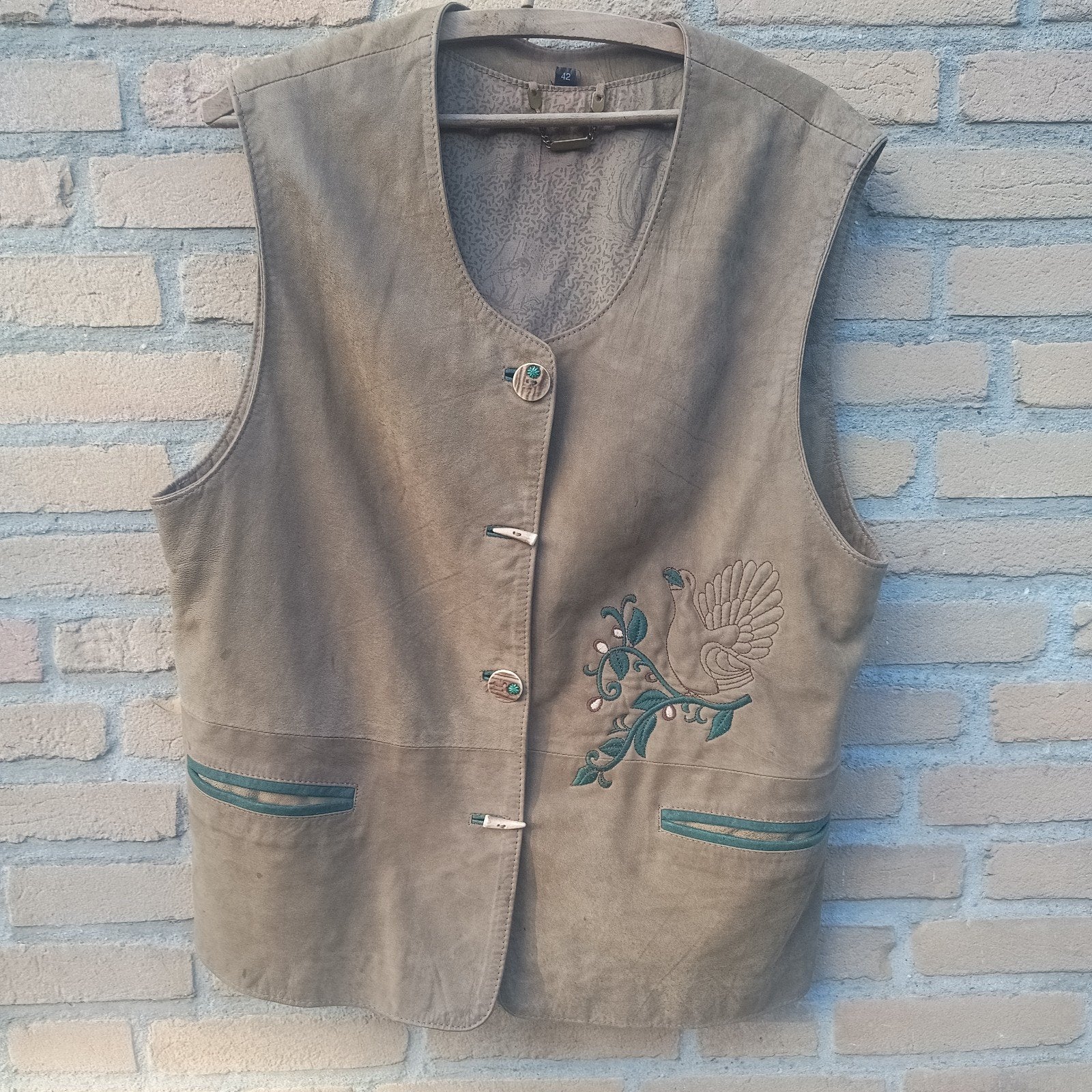 Alphorn 52 L leren trachten vest gilet Oktoberfest, Ophalen of Verzenden, Gedragen, Maat 52/54 (L)