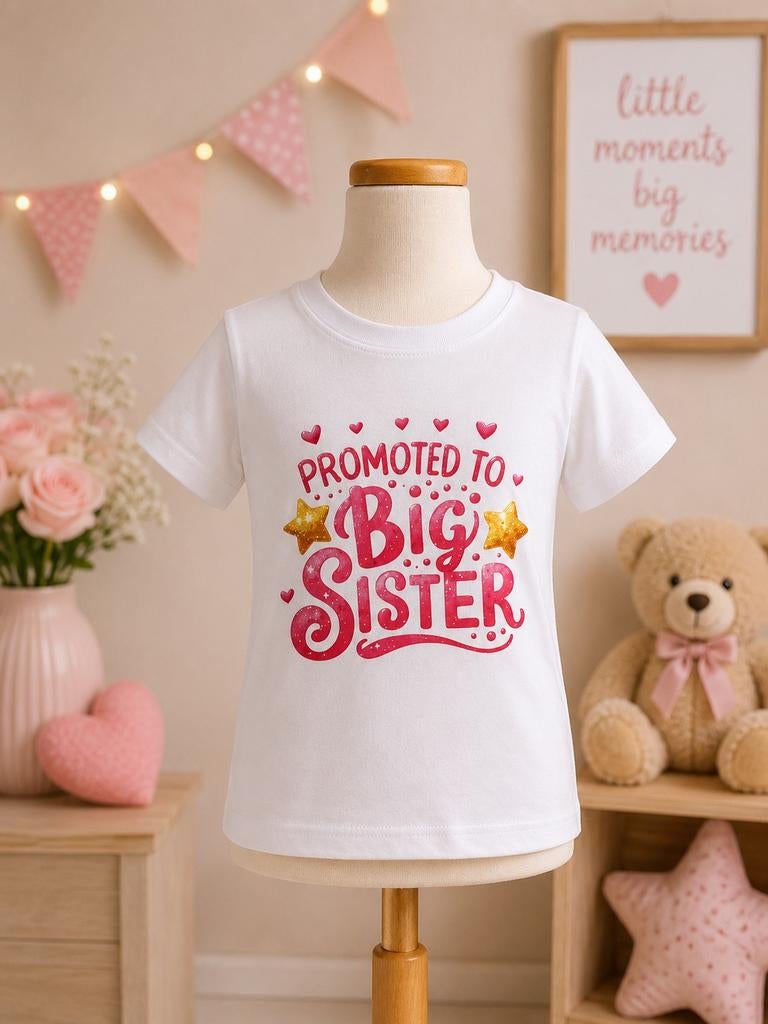 Nieuw T-shirt 'Promoted to Big Sister' - Maat 100, Ophalen of Verzenden, Nieuw, Onbekend, Meisje