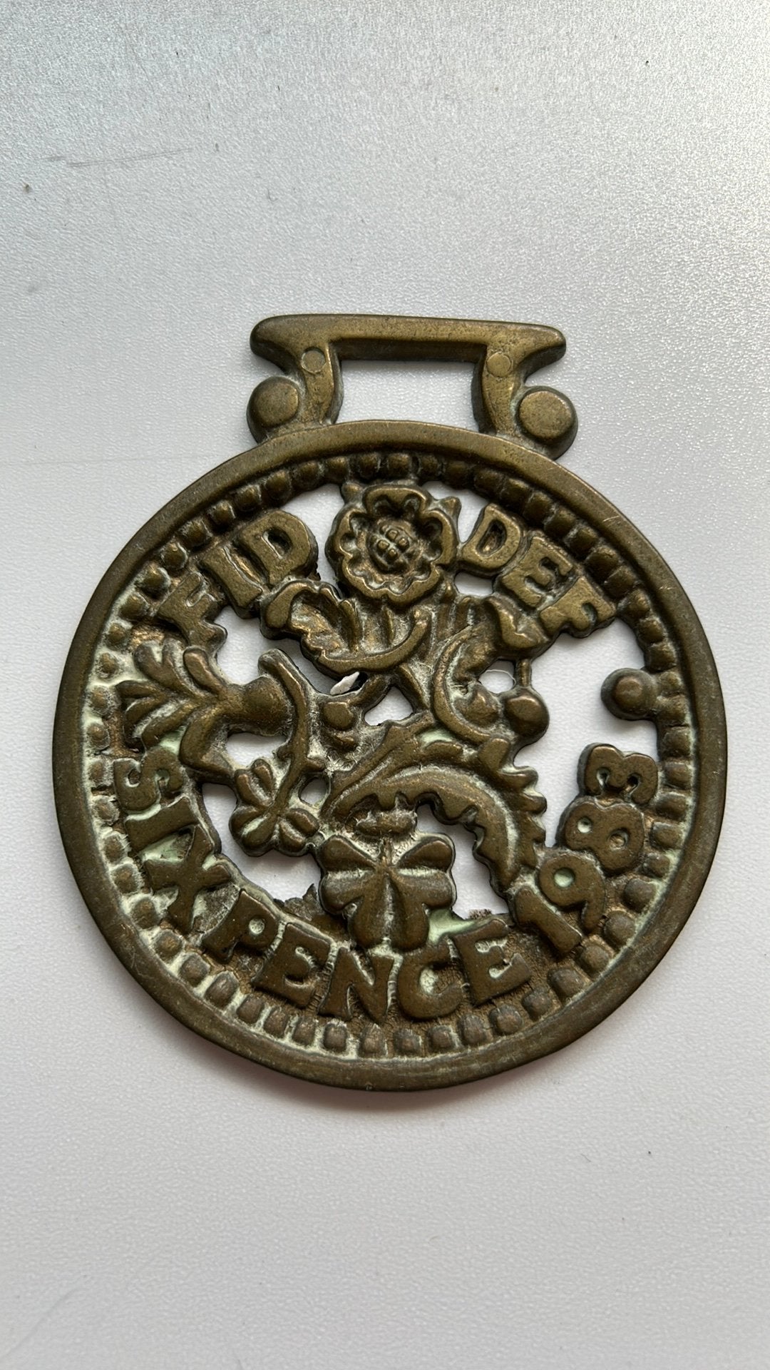 Antiek Messing Paardenhoofdstel Ornament - 'Experience'‘ BNN, Ophalen of Verzenden