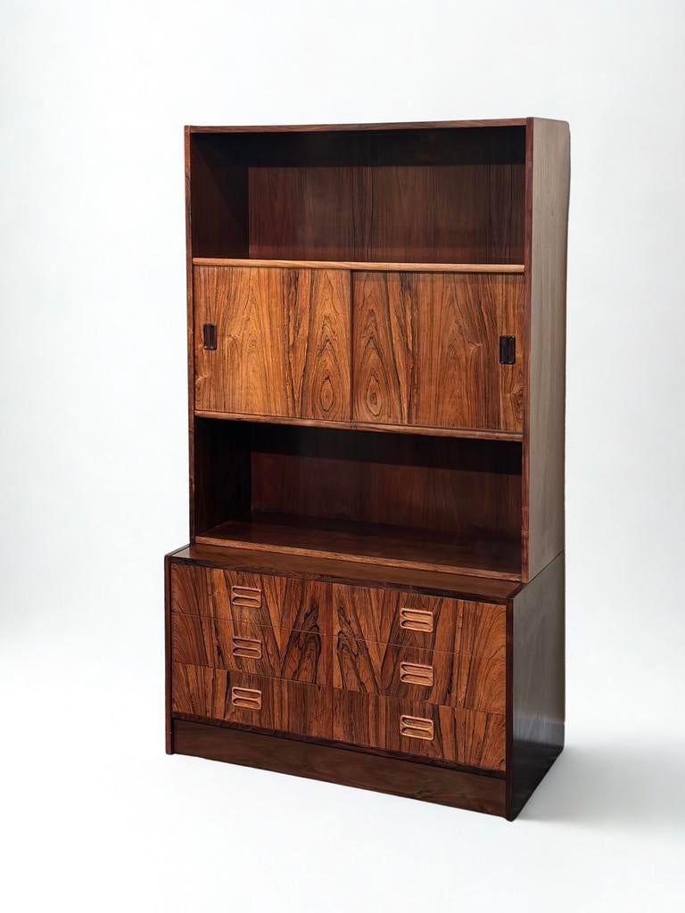 Vintage Palissander Highboard Boekenkast Wandkast – Jaren 60, Gebruikt, Ophalen of Verzenden, Minder dan 150 cm, Minder dan 100 cm