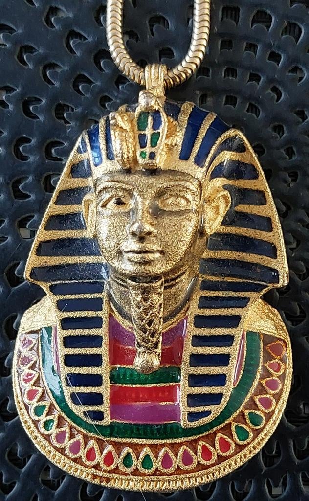 Vintage Egyptische Farao Toetanchamon Hanger Ketting, Ophalen of Verzenden, Gebruikt, Goud, Overige materialen