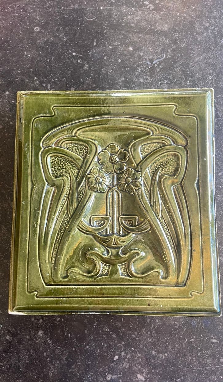 Grote Jugendstil Haardtegel, 1900 - Kachel Tegel Art Nouveau, Ophalen of Verzenden
