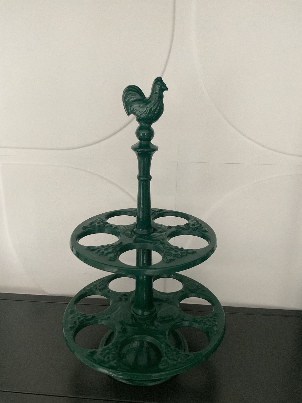 Groene gietijzeren eierhouder met haan, Verzenden