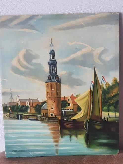 Schilderij paneel Montelbaanstoren Amsterdam Molenaar, Antiek en Kunst, Ophalen