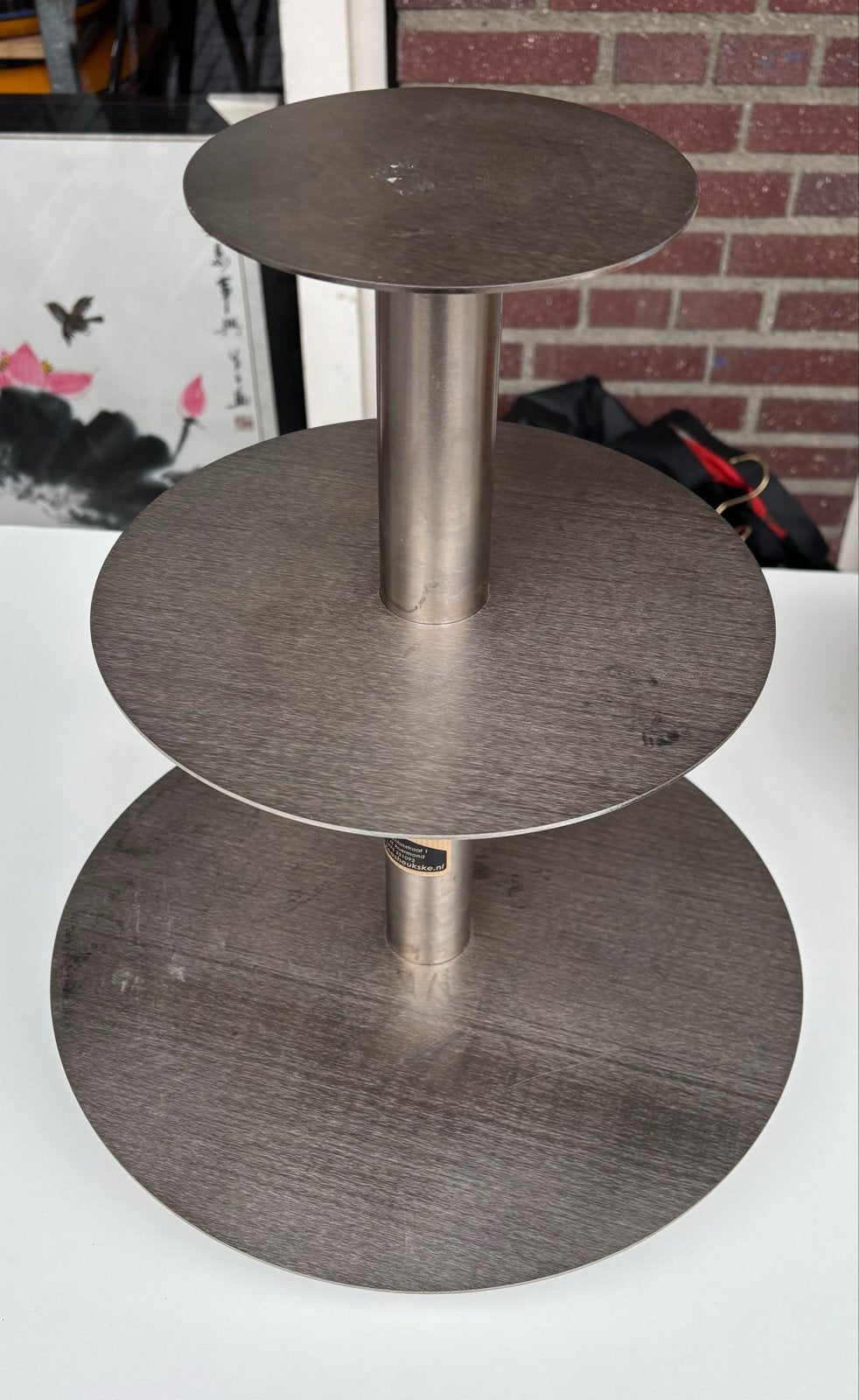 Handgemaakte RVS Etagère - 3 Plateaus (45/25/15 cm), Huis en Inrichting, Woonaccessoires | Etagères, Ophalen, Gebruikt, Etagère