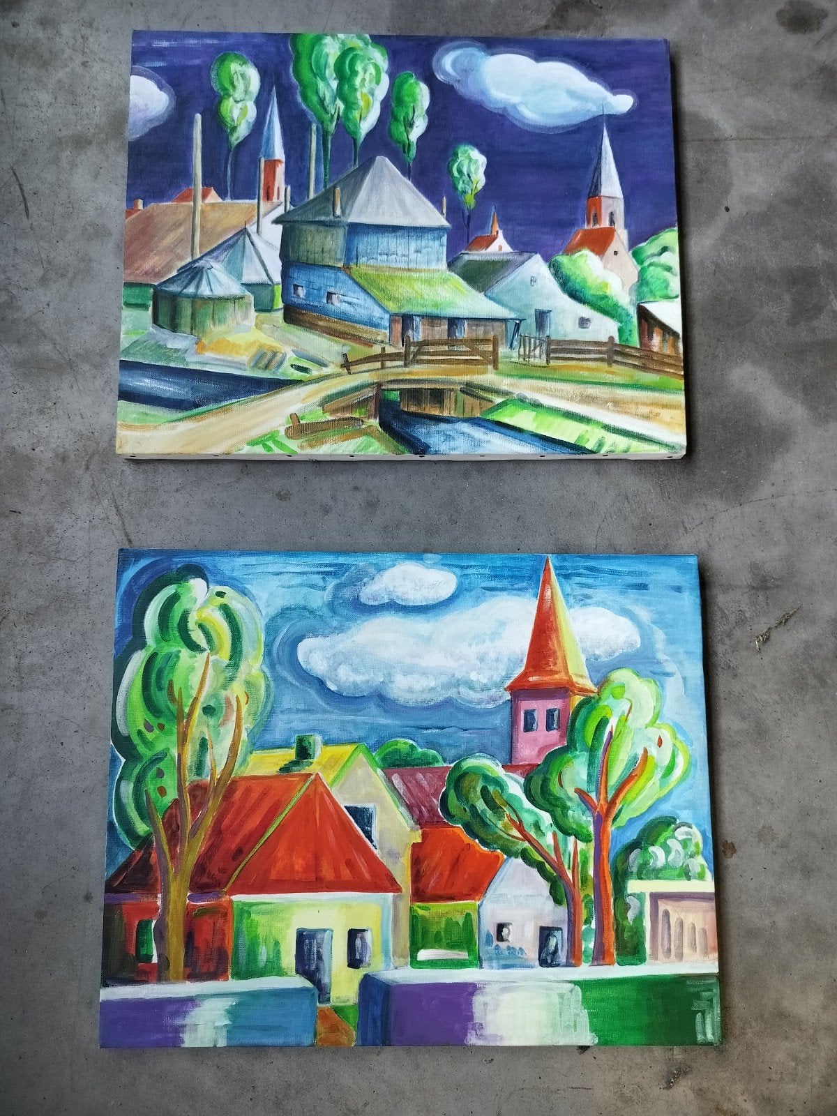wie is de schilder ?? schilderij dorp, Antiek en Kunst, Kunst | Schilderijen | Modern, Ophalen of Verzenden