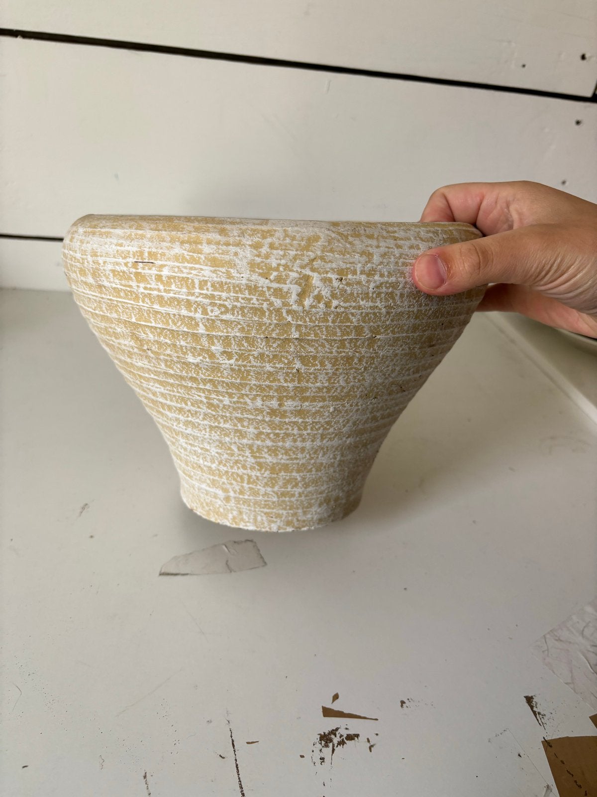 Decoratieve vaas/pot met structuur, beige/wit, Gebruikt, Met patroon/structuur, Beige, Ophalen of Verzenden