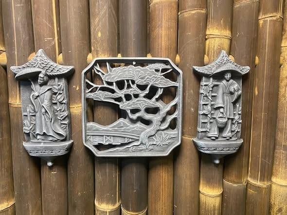 Japanse drieluik muurdecoratie, Tuin en Terras, Tuinbeelden, Ophalen, Nieuw, Beton, Overige typen