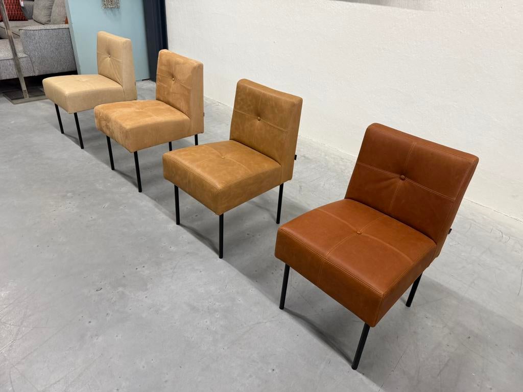4 Nieuw Gelderland 7714 Knopenstoel bruin leer design stoel, Huis en Inrichting, Stoelen, Bruin, Nieuw, Leer, Vier