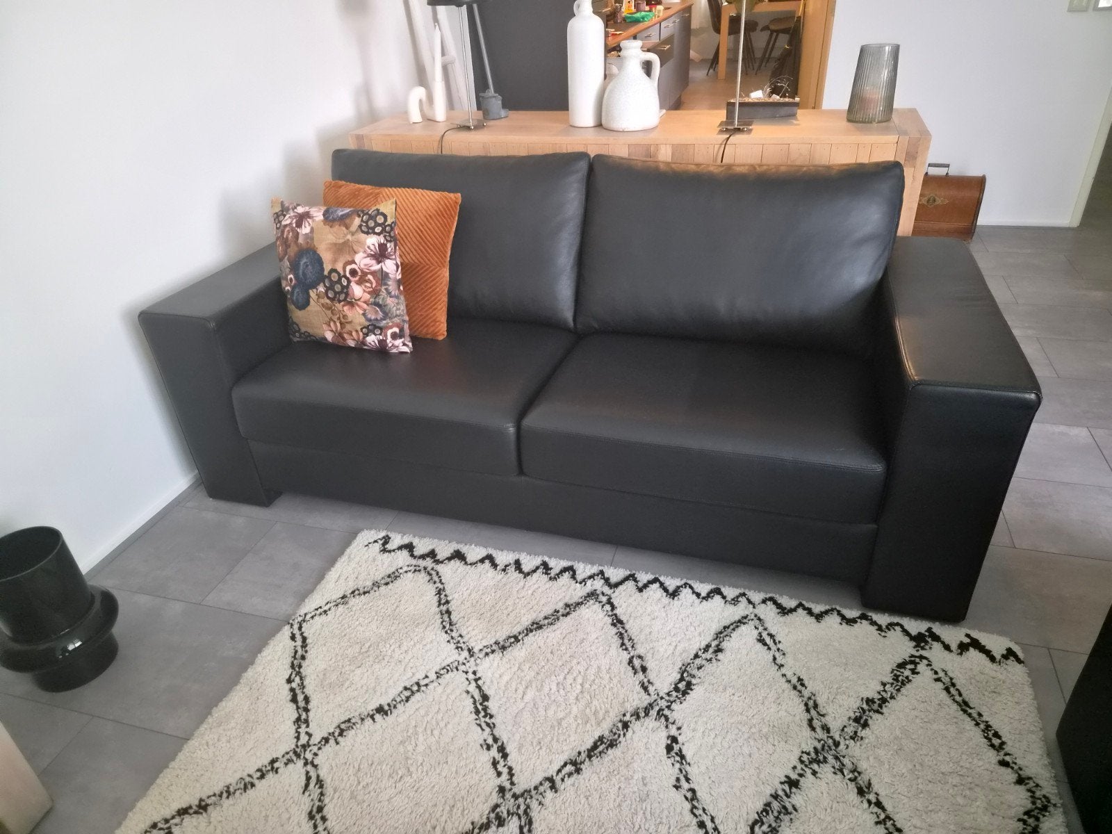 Zo goed als nieuwe leren 3-zitsbank (204x88 cm), Ophalen, Driepersoons, Zo goed als nieuw, Rechte bank