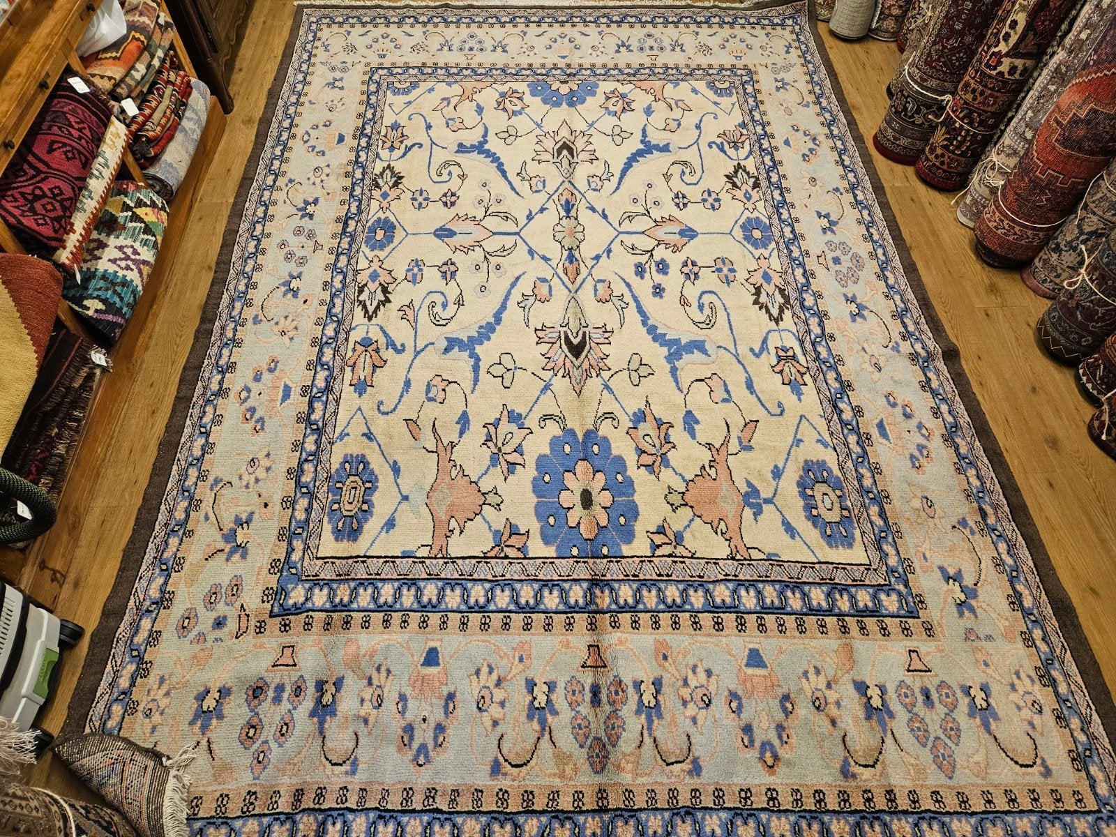 Vintage handgeknoopt perzisch tapijt sultanabad 396x261, Info@SlatsAntiek.nl, Tweedehands, Blauw, Perzisch