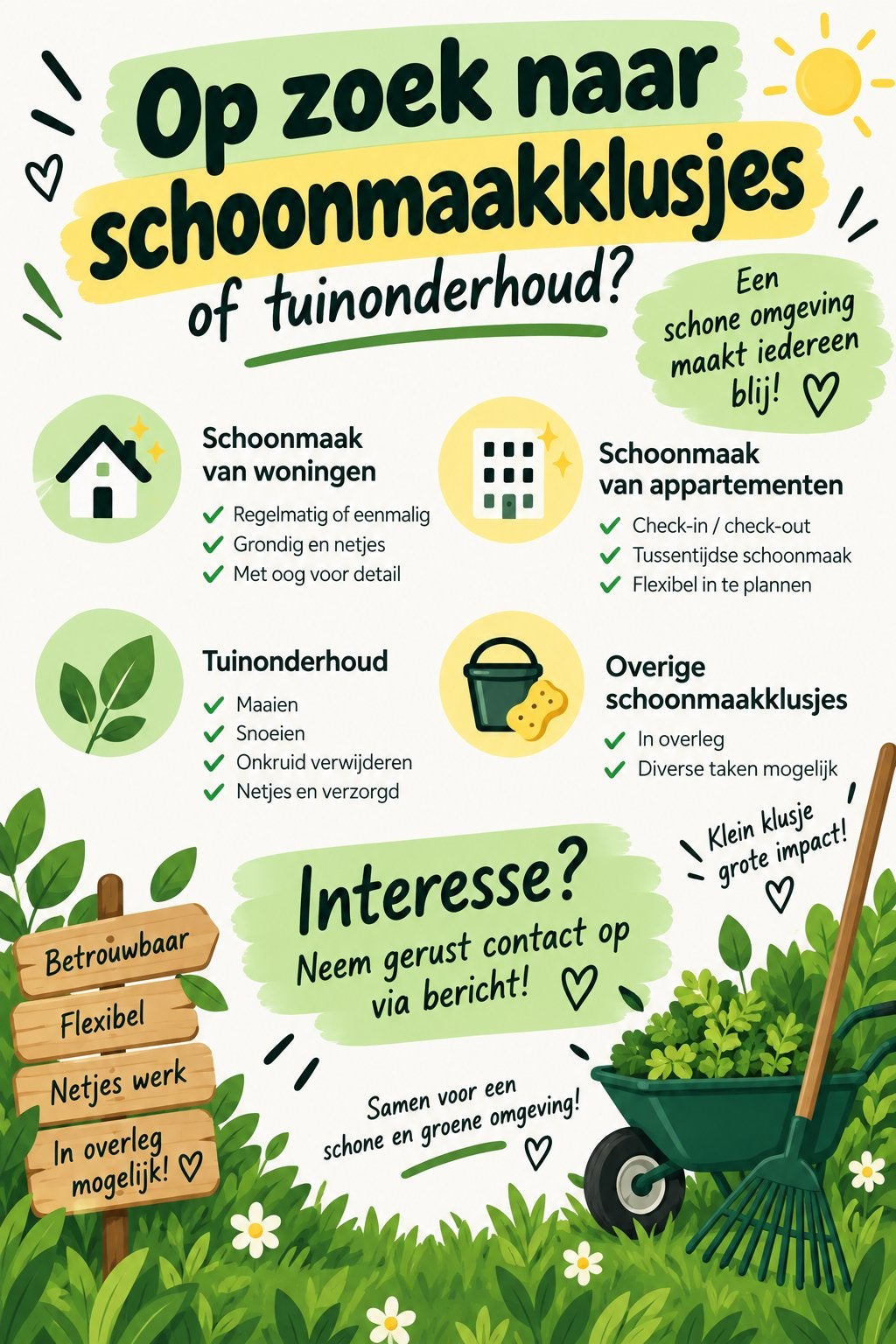 Schoonmaker/tuinonderhoud, Ophalen of Verzenden