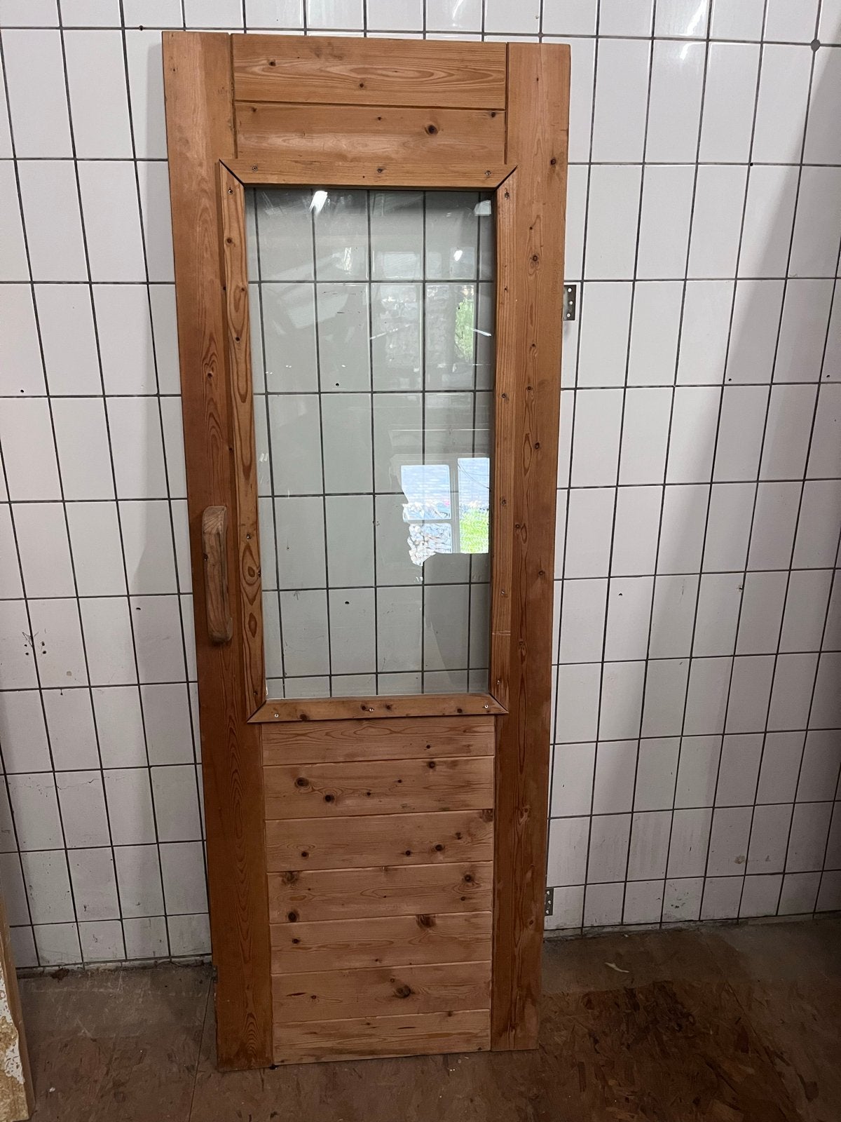 Houten Saunadeur met Glaspaneel, Doe-het-zelf en Verbouw, Ophalen, Gebruikt, 80 tot 100 cm, Binnendeur