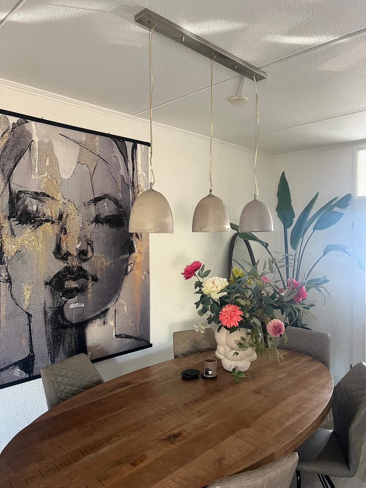 Moderne hanglamp met 3 kappen - Grijs/Zilver, Ophalen, Gebruikt, Metaal, E27 (groot)