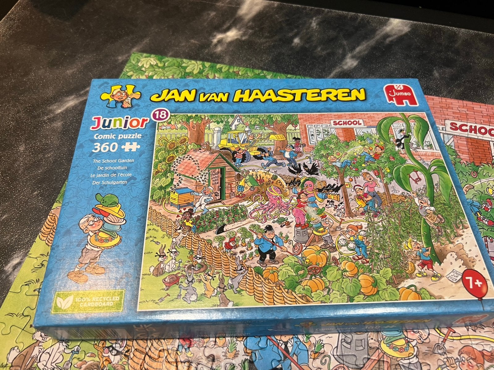 Jan van Haasteren junior puzzel 360 stukjes De schooltuin, Ophalen of Verzenden, Minder dan 500 stukjes, Zo goed als nieuw