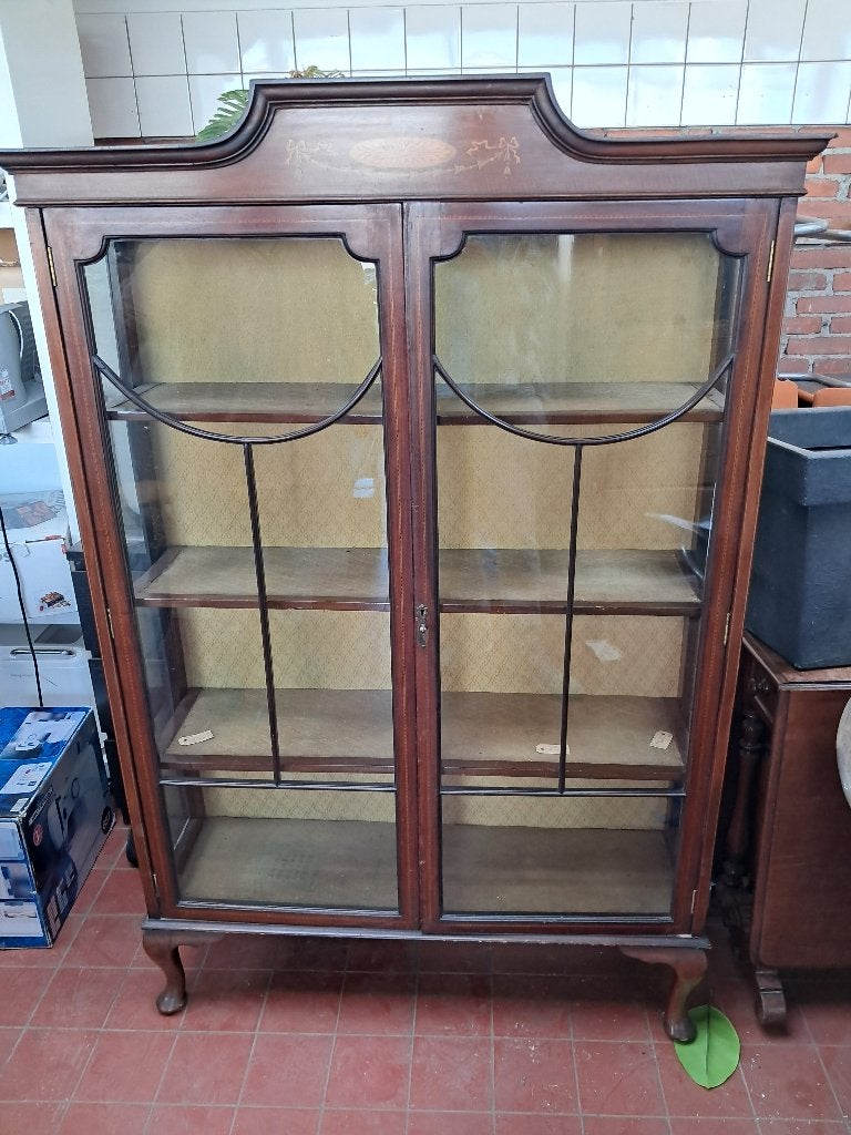 Klassieke Vitrinekast Mahonie Hout Glas Inlegwerk  CS27258, Huis en Inrichting, Ophalen, Met plank(en), Gebruikt, 100 tot 150 cm