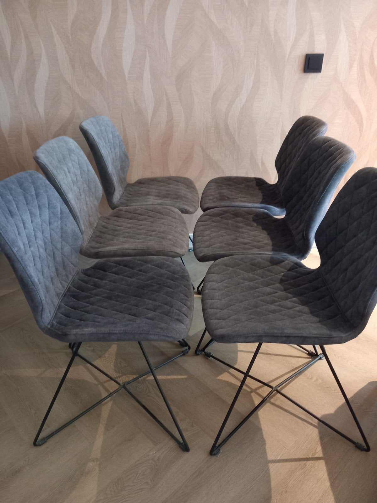 Set van 6 comfortabele eetkamerstoelen - Grijs/Bruin, Huis en Inrichting, Ophalen, Modern, Comfortabel, Gebruikt, Metaal