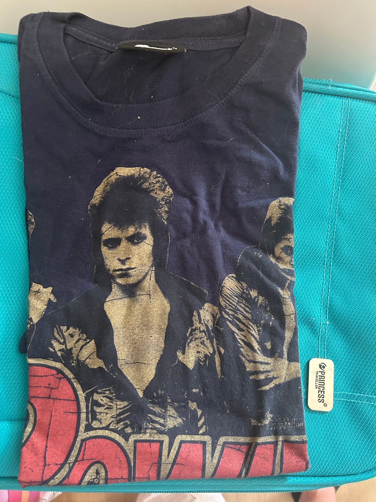 David Bowie T-shirt - Donkerblauw met print, Blauw, Korte mouw, Gedragen, Ophalen