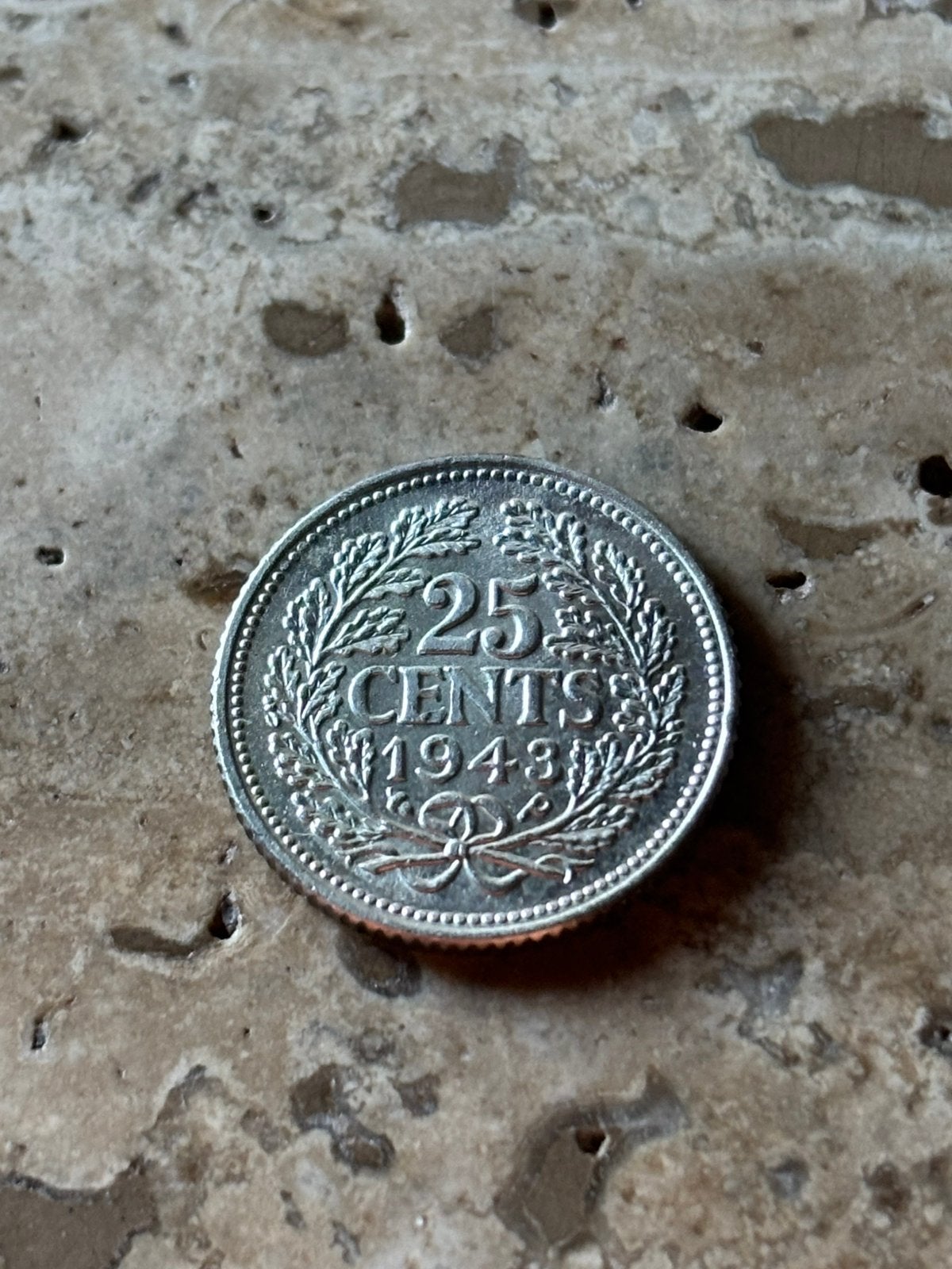 25 cent 1943 ep Wilhelmina , zeer mooie kwaliteit, Zilver, 25 cent, Ophalen of Verzenden, Koningin Wilhelmina