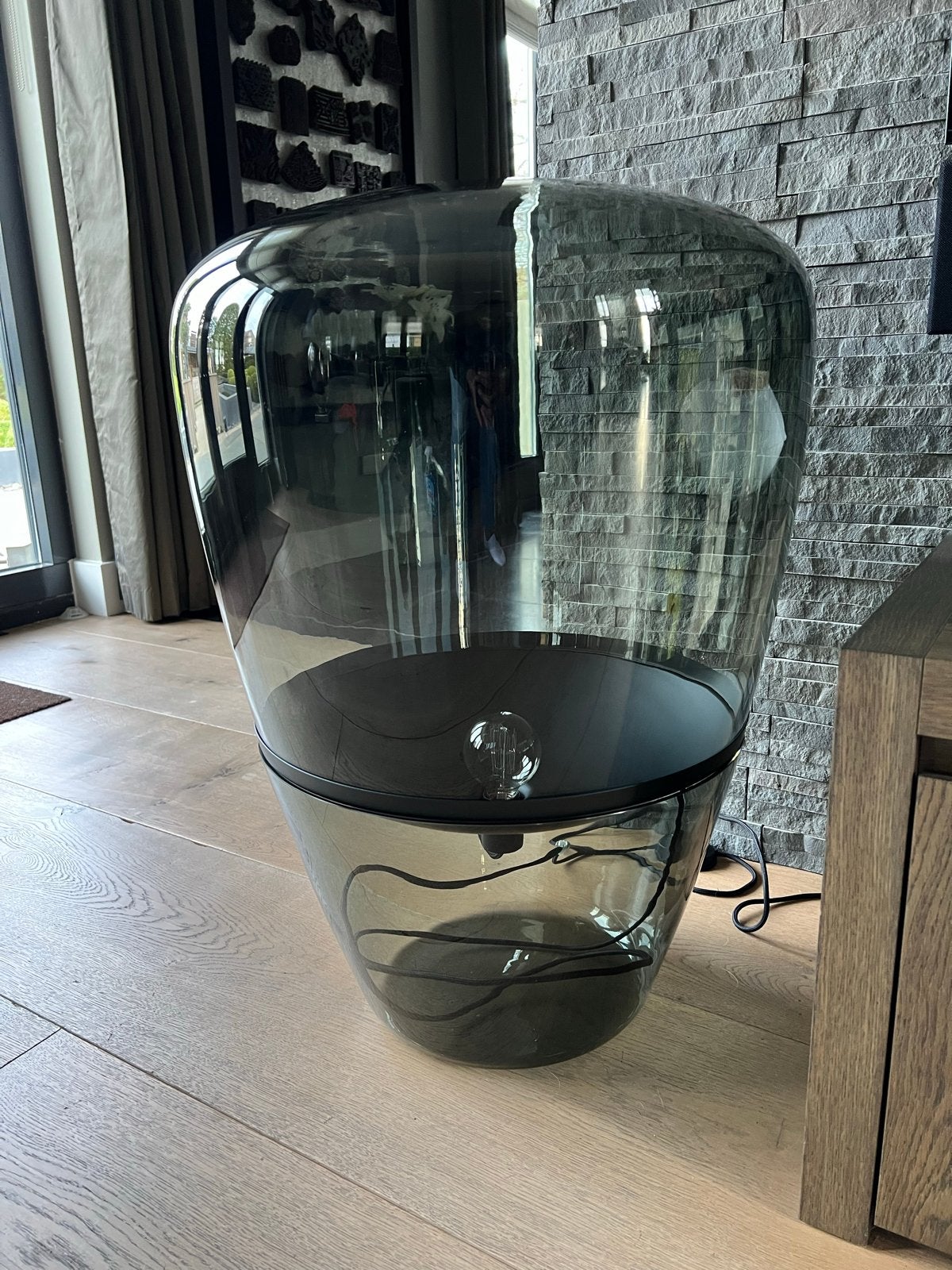 Borkis Balloon Vloerlamp groot met rookglas smoke grey glass, Ophalen, E27 (groot), Minder dan 100 cm, Glas