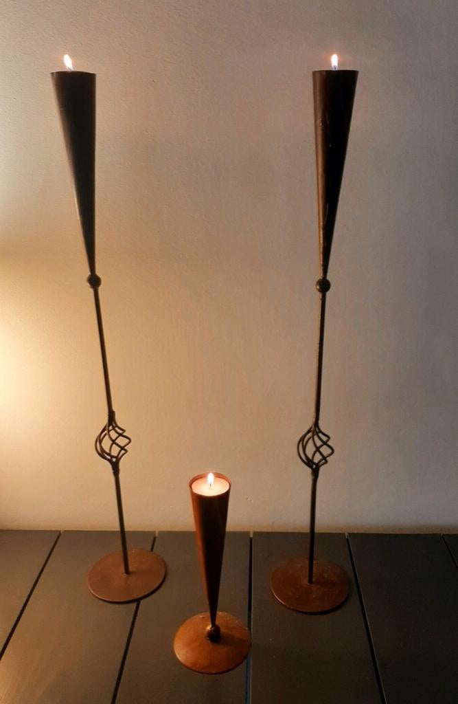 Koperen kandelaars van Pieter Spruyt, Ophalen, Brons of Koper, Minder dan 25 cm