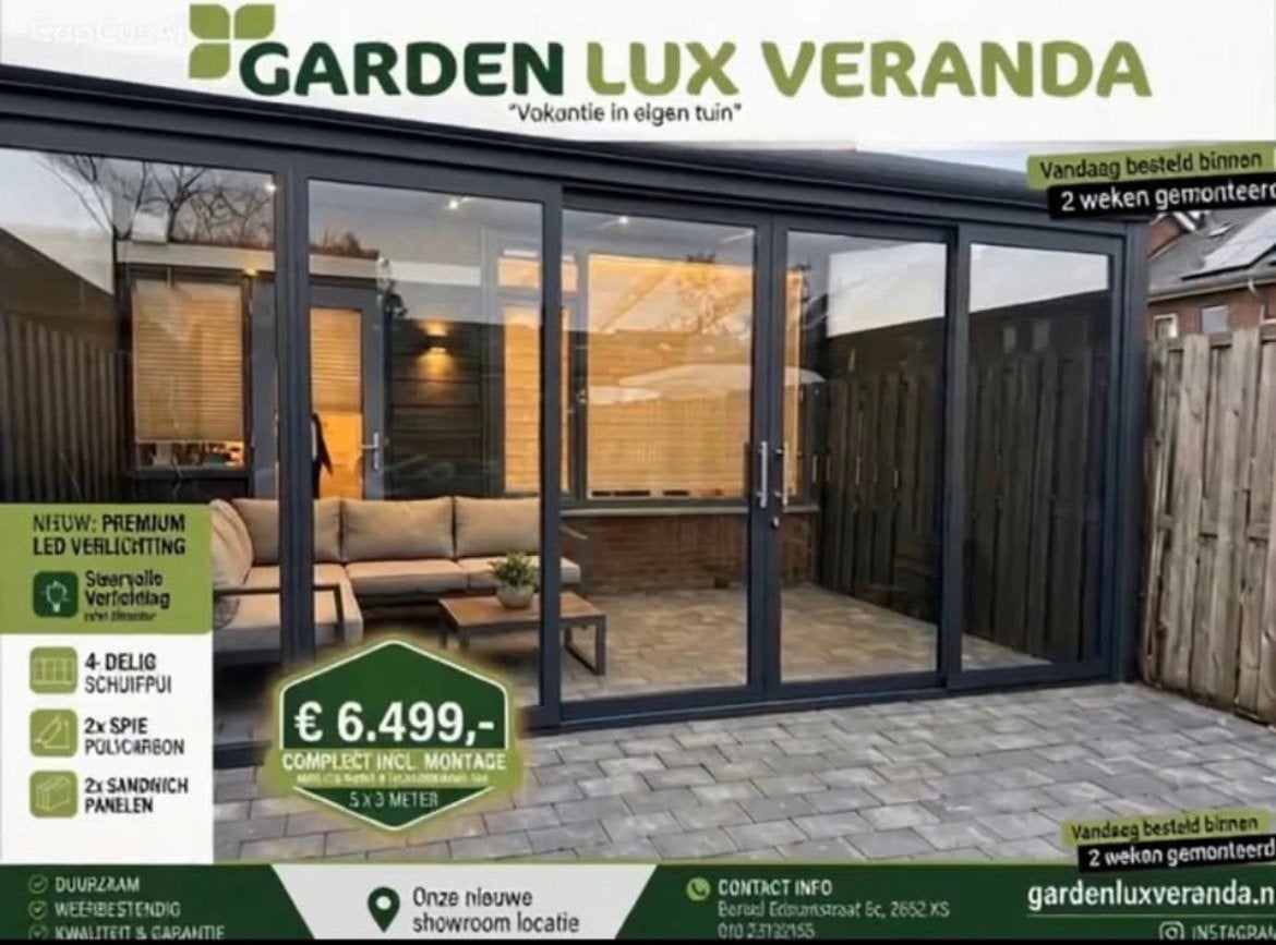 Luxe Veranda met Schuifpui en LED Verlichting, Ophalen