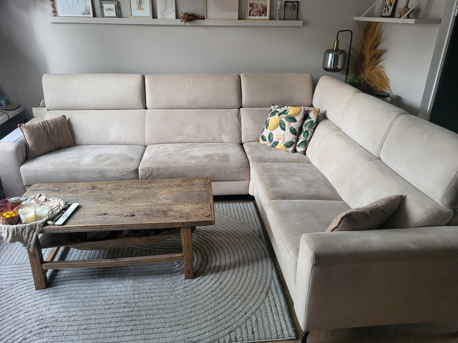 beige hoekbank 300 X 235 met vlekgarantie!, Ophalen, Zo goed als nieuw, Stof, Modern