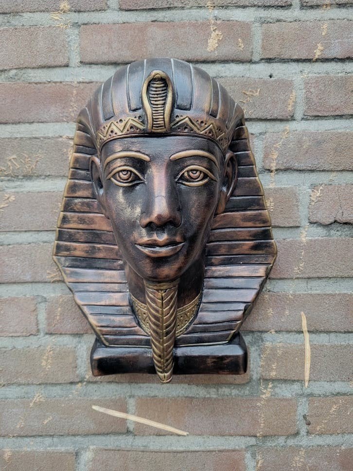 farao hoofd goud/koperbruin, Ophalen, Steen/keramiek, Bruin, Gouden accenten