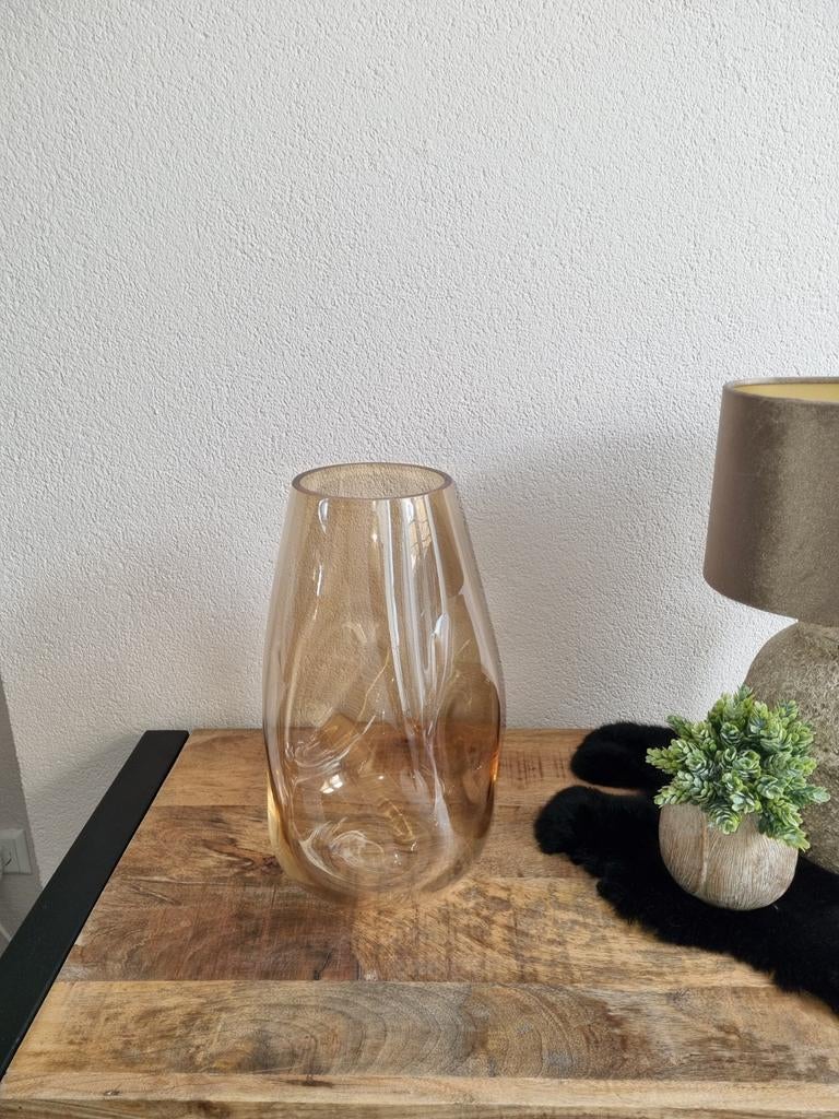 Amberkleurige vaas 35cm hoog, Ophalen of Verzenden, Nieuw, Glas