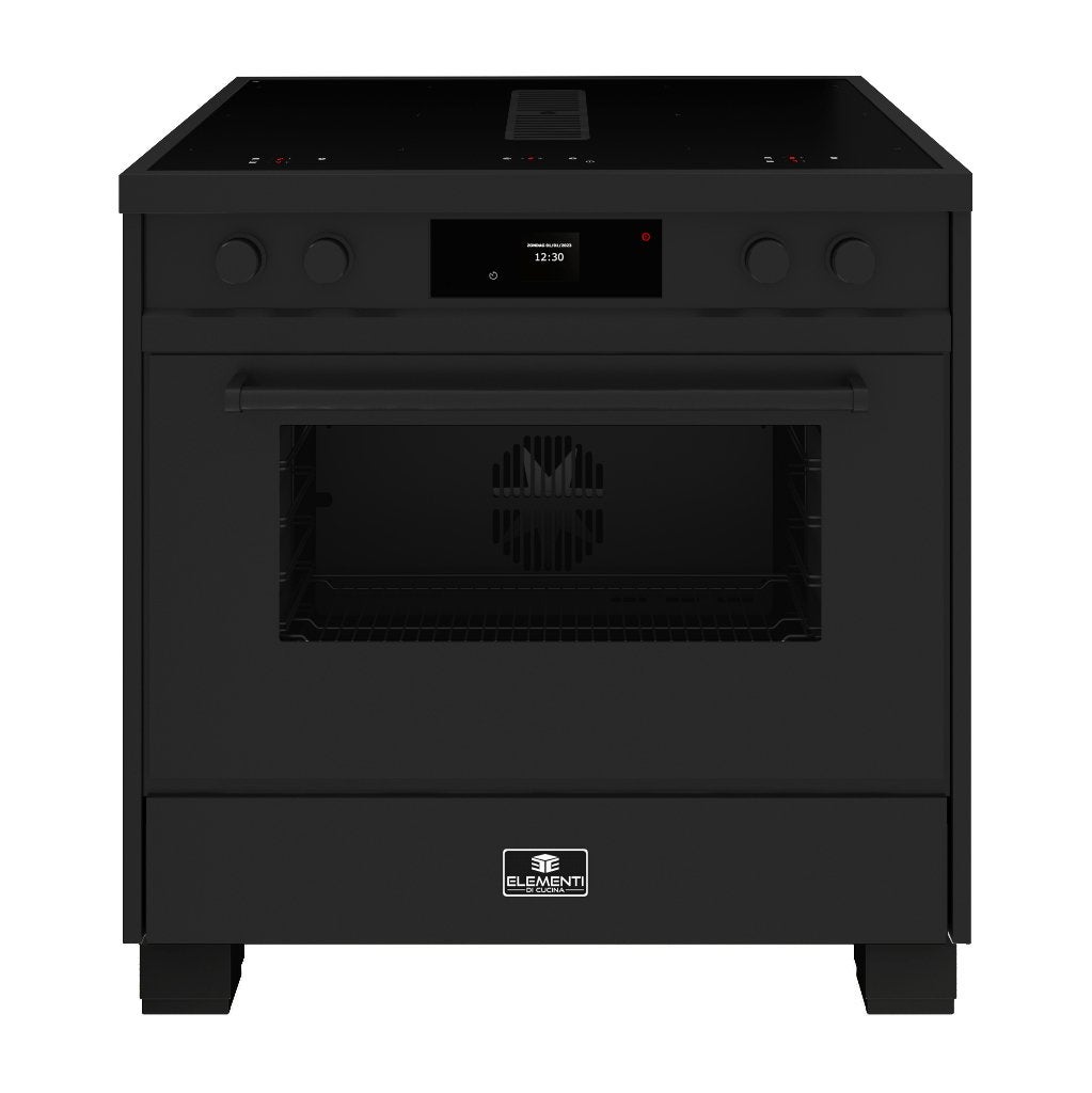 Inductie Fornuis 90 cm met Downdraft, Oven mat zwart, 60 cm of meer, Nieuw, Energieklasse A of zuiniger, Inductie