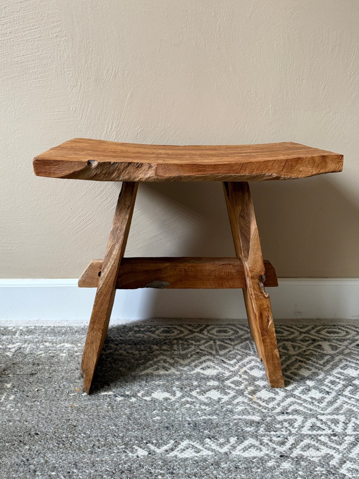 Massief teakhouten kruk Japans no2, Ophalen, Gebruikt, Hout