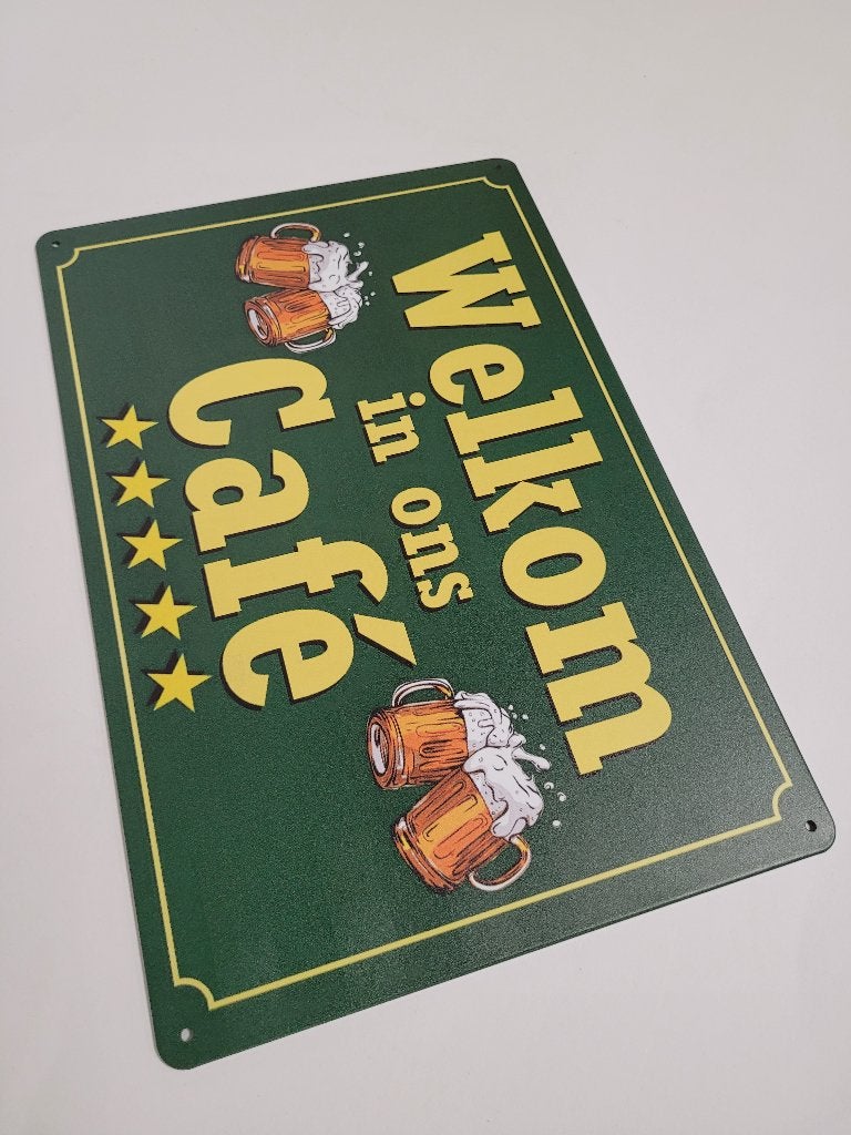 Welkom in ons Cafe reclamebord van metaal wandbord decoratie, Info@deconoord.nl, Deco Noord, Nieuw, Ophalen of Verzenden