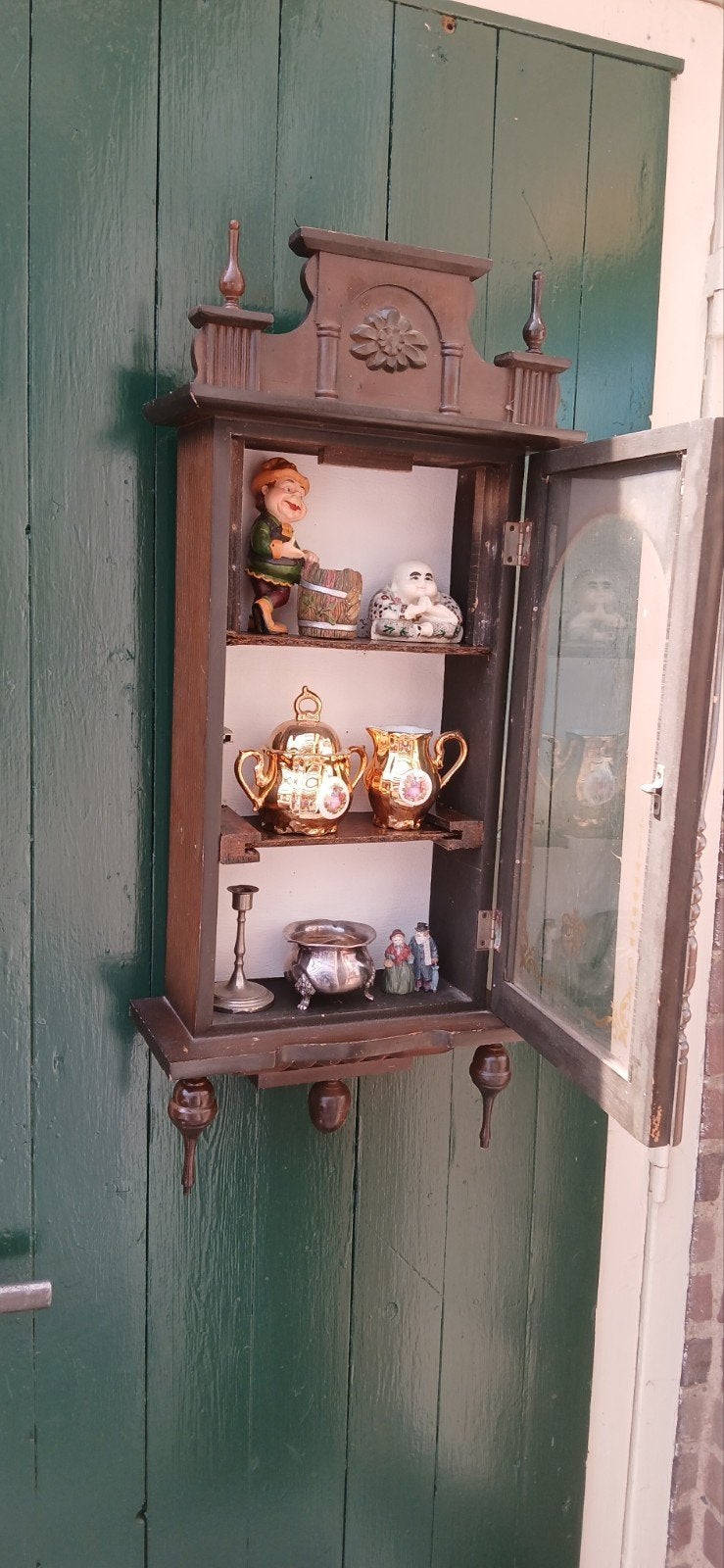 Antieke houten vitrinekastje met glas, Antiek en Kunst, Ophalen