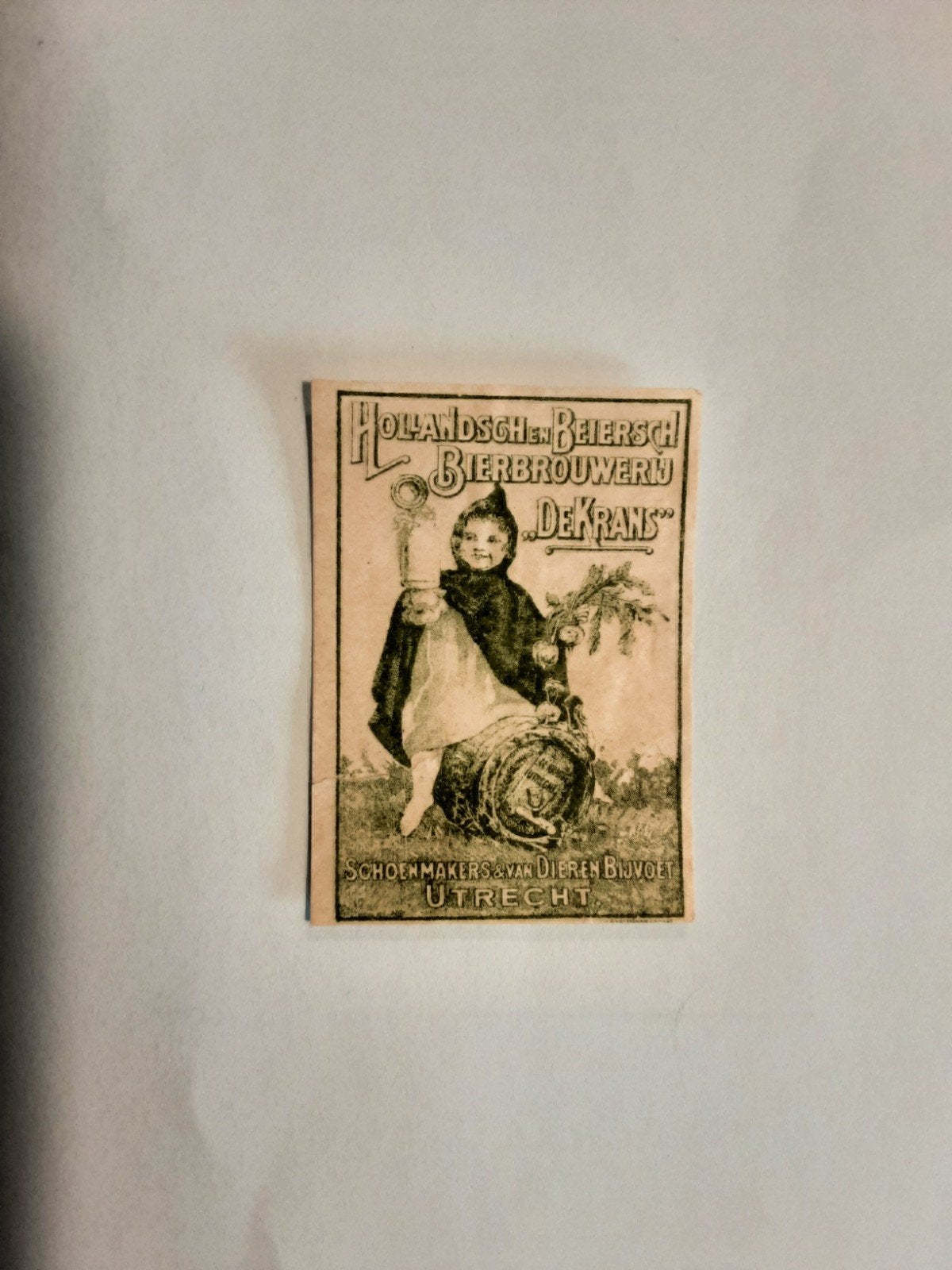 Sluitzegel etiket bierbrouwerij bier "de Krans" Utrecht 1900, Ophalen of Verzenden, Gebruikt