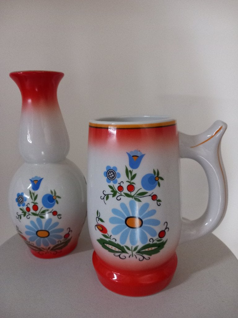 Keramische vaas bierpul Lubiana Poland floraal decor, Polen, Ophalen of Verzenden, Gebruikt, Rood, Steen/keramiek