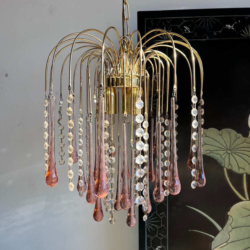 Murano Venini Teardrop Amber kroonluchter hanglamp Vintage, Ophalen, Murano Venini, Zo goed als nieuw, X
