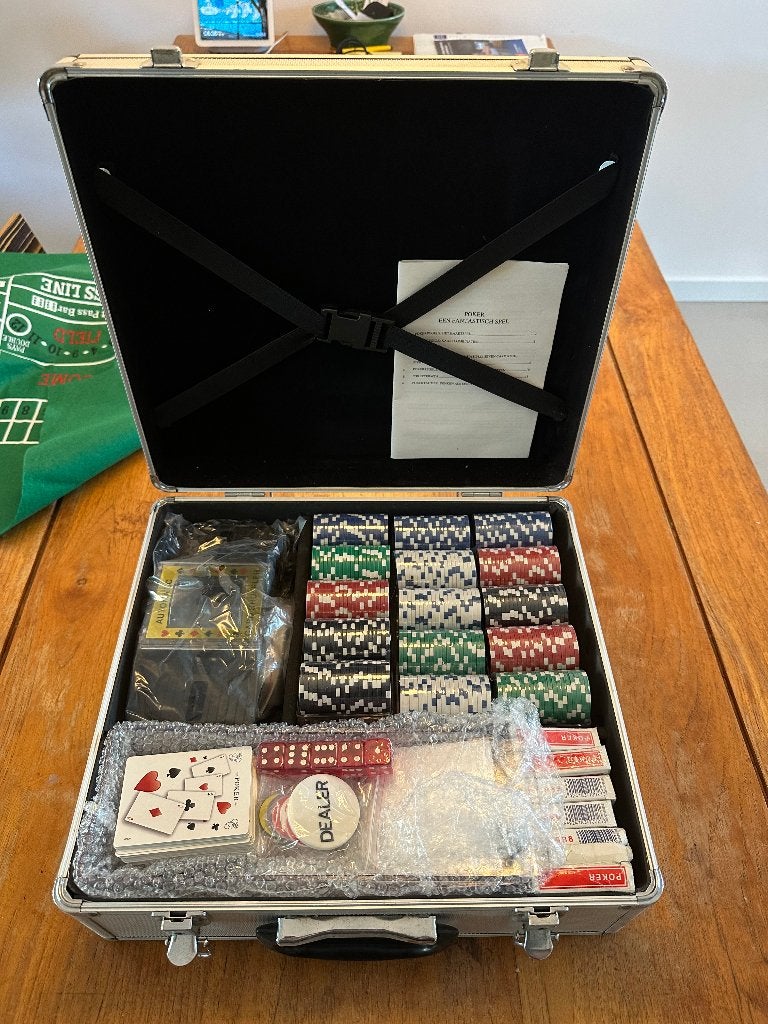 Complete Luxe Pokerset met automatische kaarten schudmachine, Drie of vier spelers, Ophalen, Zo goed als nieuw, Onbekend