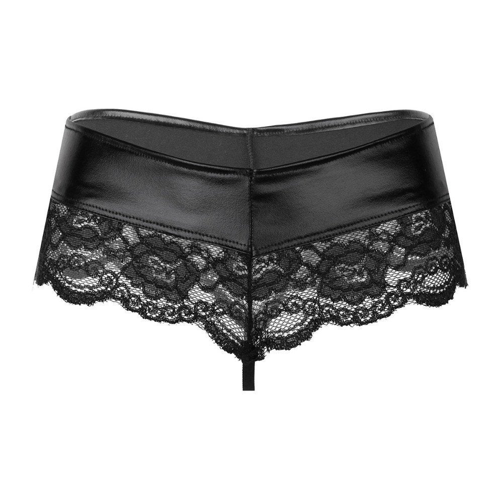 Zwarte kanten leren dames string, Kleding | Dames, Ondergoed en Lingerie, Verzenden, Zwart, String