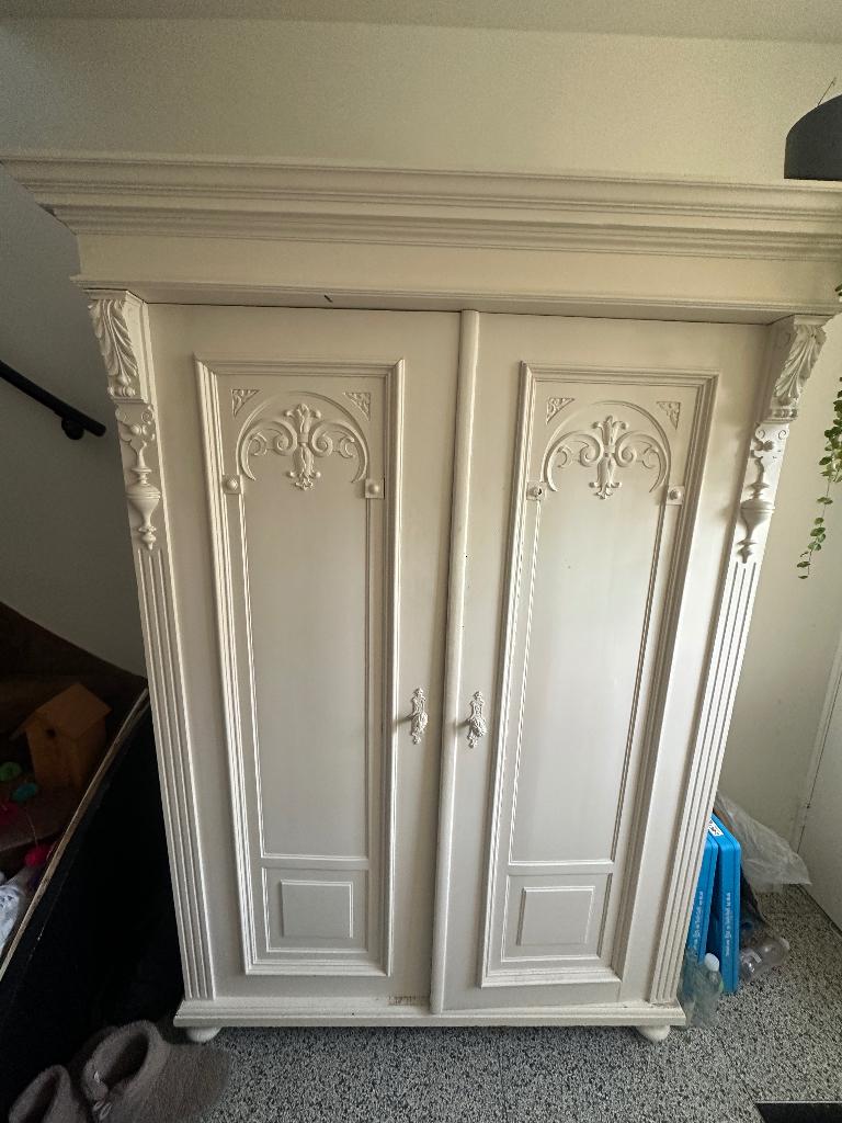 Witte Vintage (kleding)kast, Ophalen, Met deur(en), Gebruikt, 100 tot 150 cm